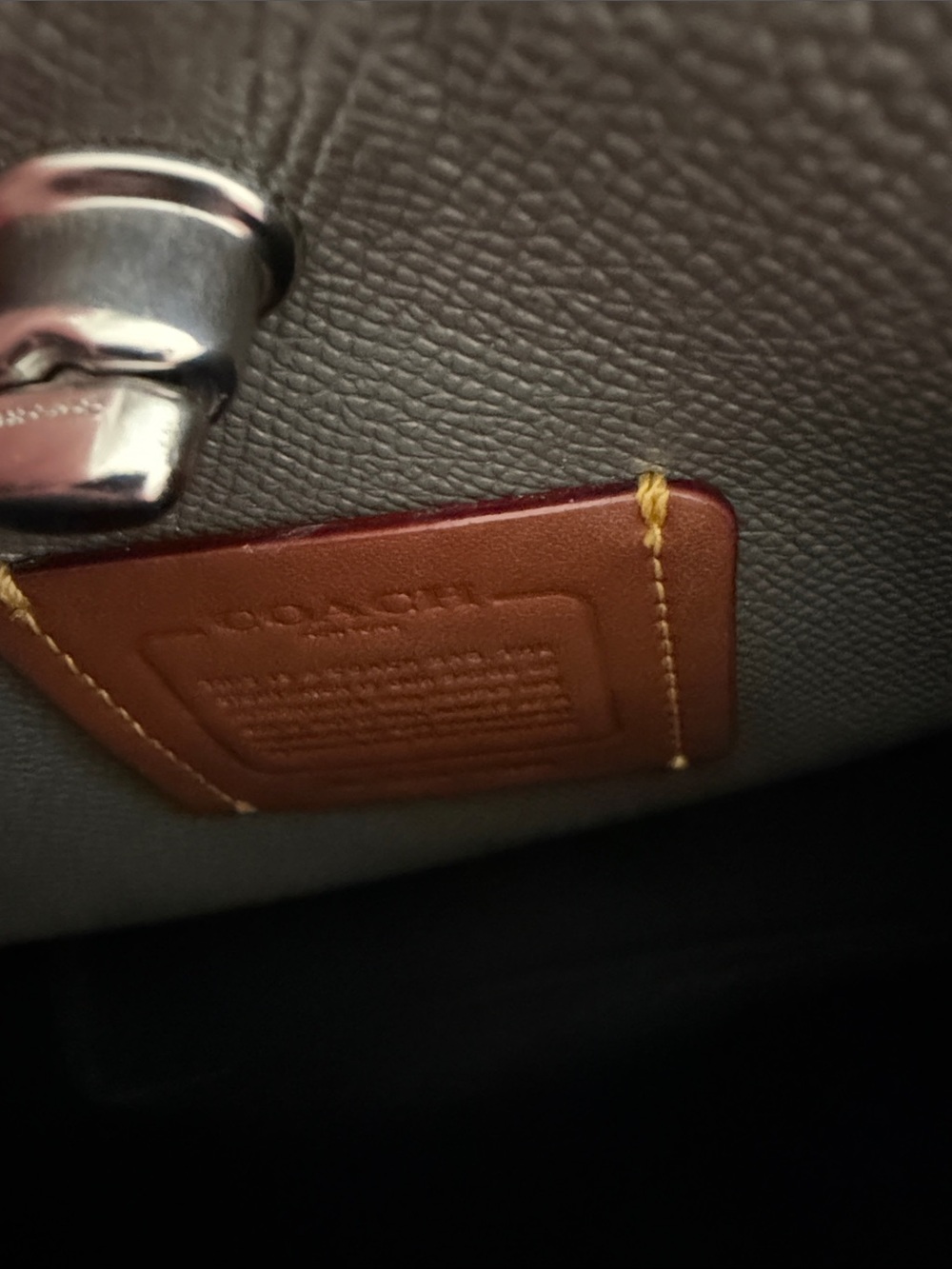 Coach Pebbled Leather Shoulder Bag in Light Gray with Dark Brown Strap - Picture 2 of 3
